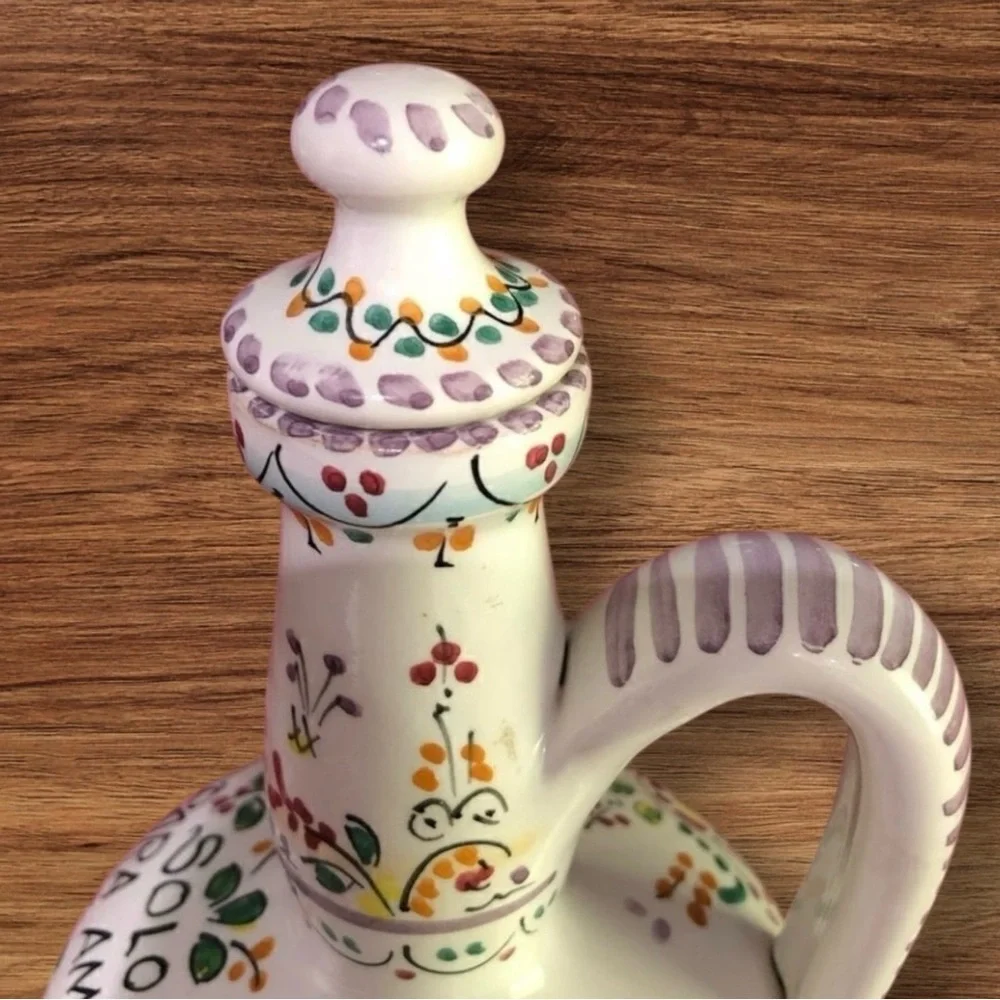 Vintage RARE CRUZ Spain Bohemian Floral Hand Painted Set Shot 6 Cups & Bottle